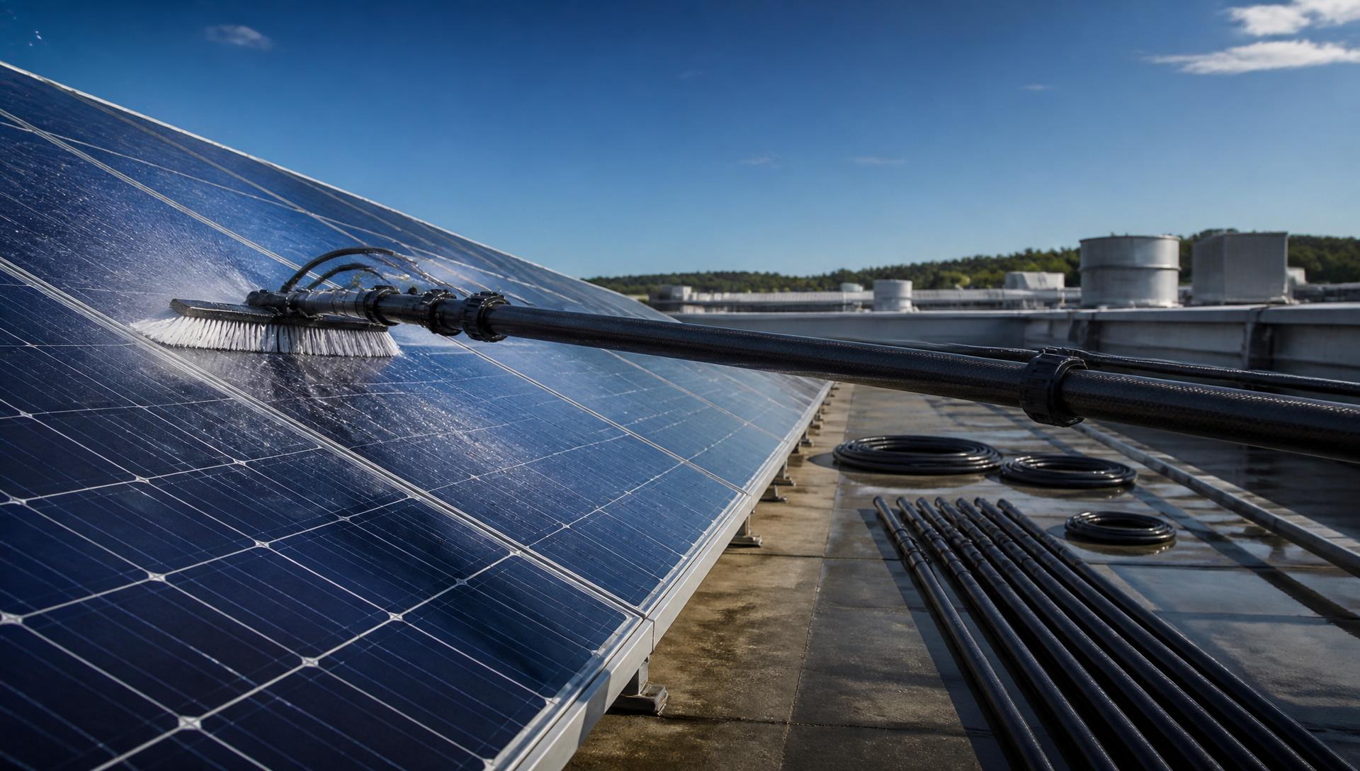 Wasserführende Carbon-Teleskopstange bei der professionellen Solarreinigung