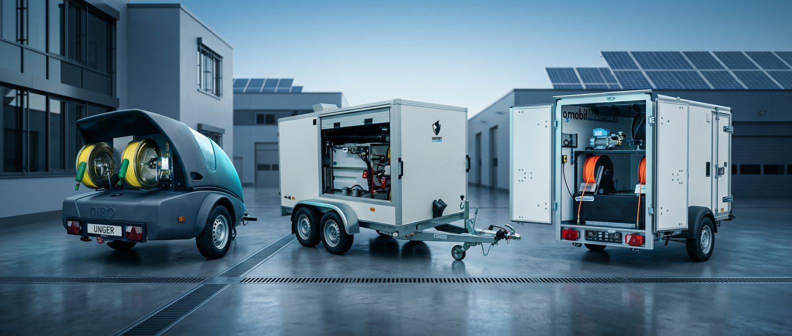 Mobile Osmose-Anhänger verschiedener Hersteller für die professionelle Solar- und Fassadenreinigung