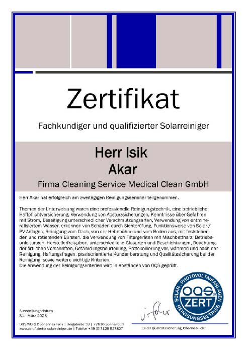 OQS Zertifikat – Fachkundiger und qualifizierter Solarreiniger