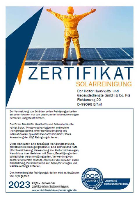 OQS Zertifikat – Solarreinigung